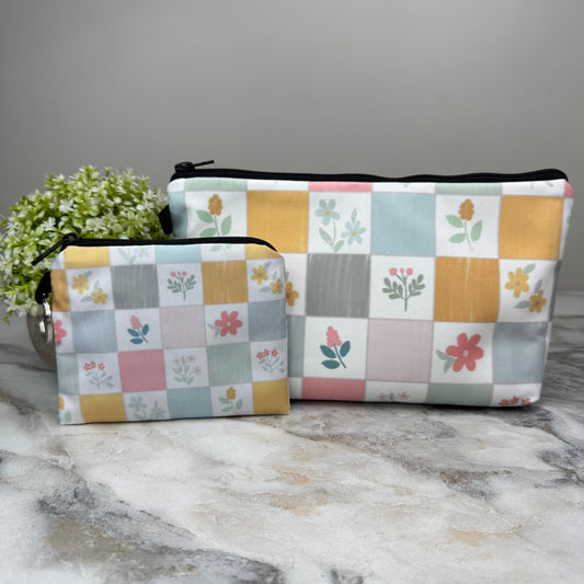 Pouch & Mini Pouch Bundled Set - Spring Floral Pastel Patches
