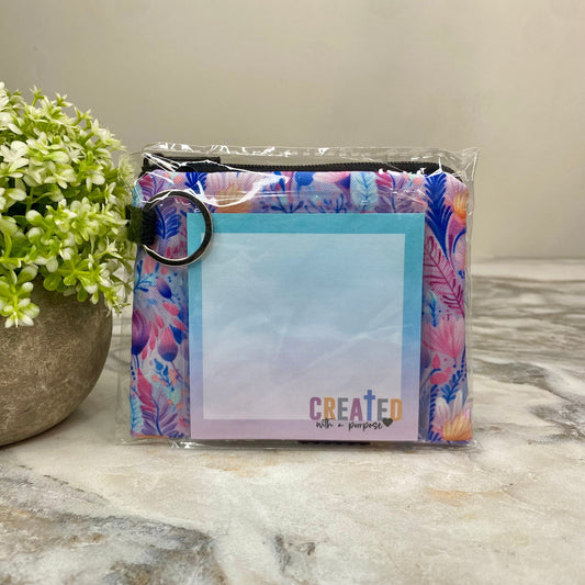 Mini Pouch & Sticky Note Bundled Set - Floral Purple Blue Watercolor Religious