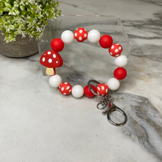 Silicone Bracelet Keychain - Mushroom Red