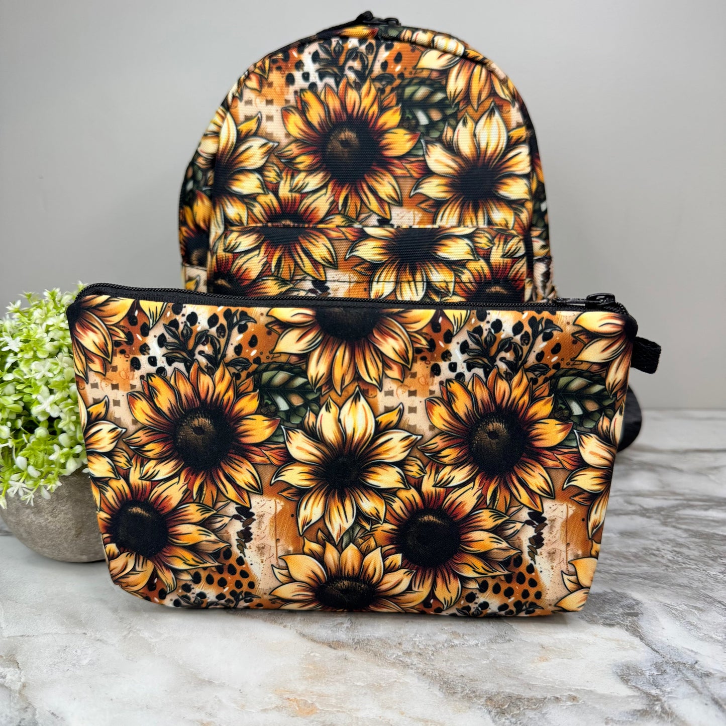 Mini Backpack, Pouch, & Mini Pouch Bundled Set - Sunflower Dots