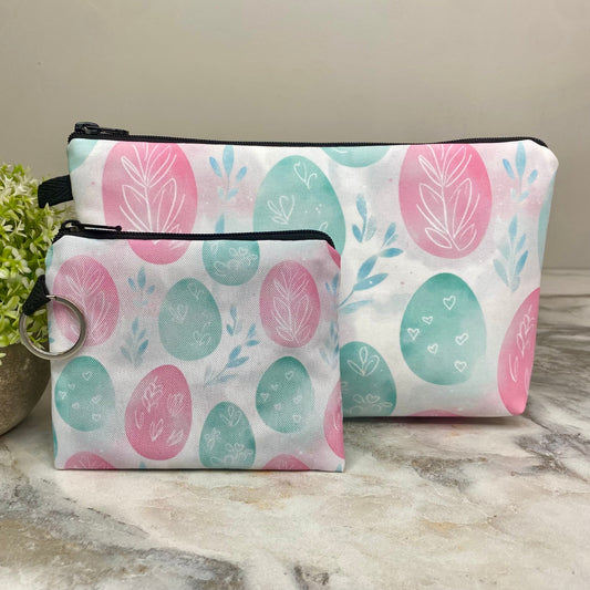 Pouch & Mini Pouch Bundled Set - Easter - Eggs Pink Mint