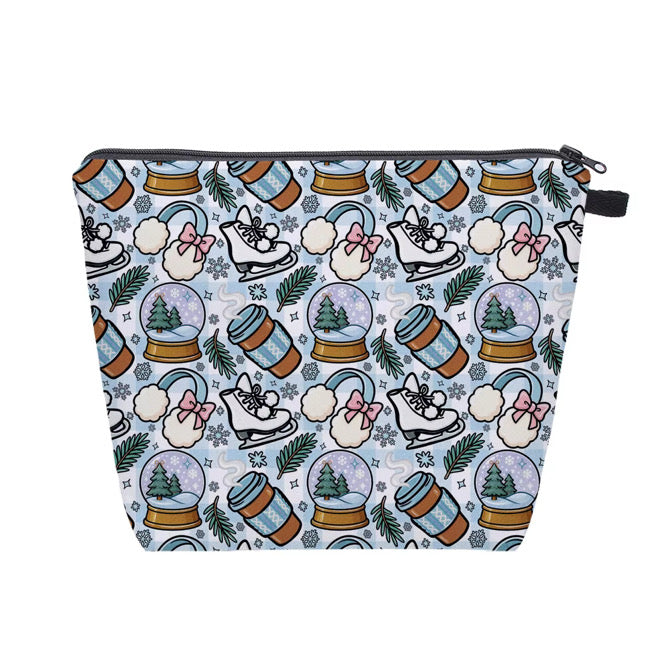 Pouch XL - Christmas Light Blue Snow Globe Ice Skate