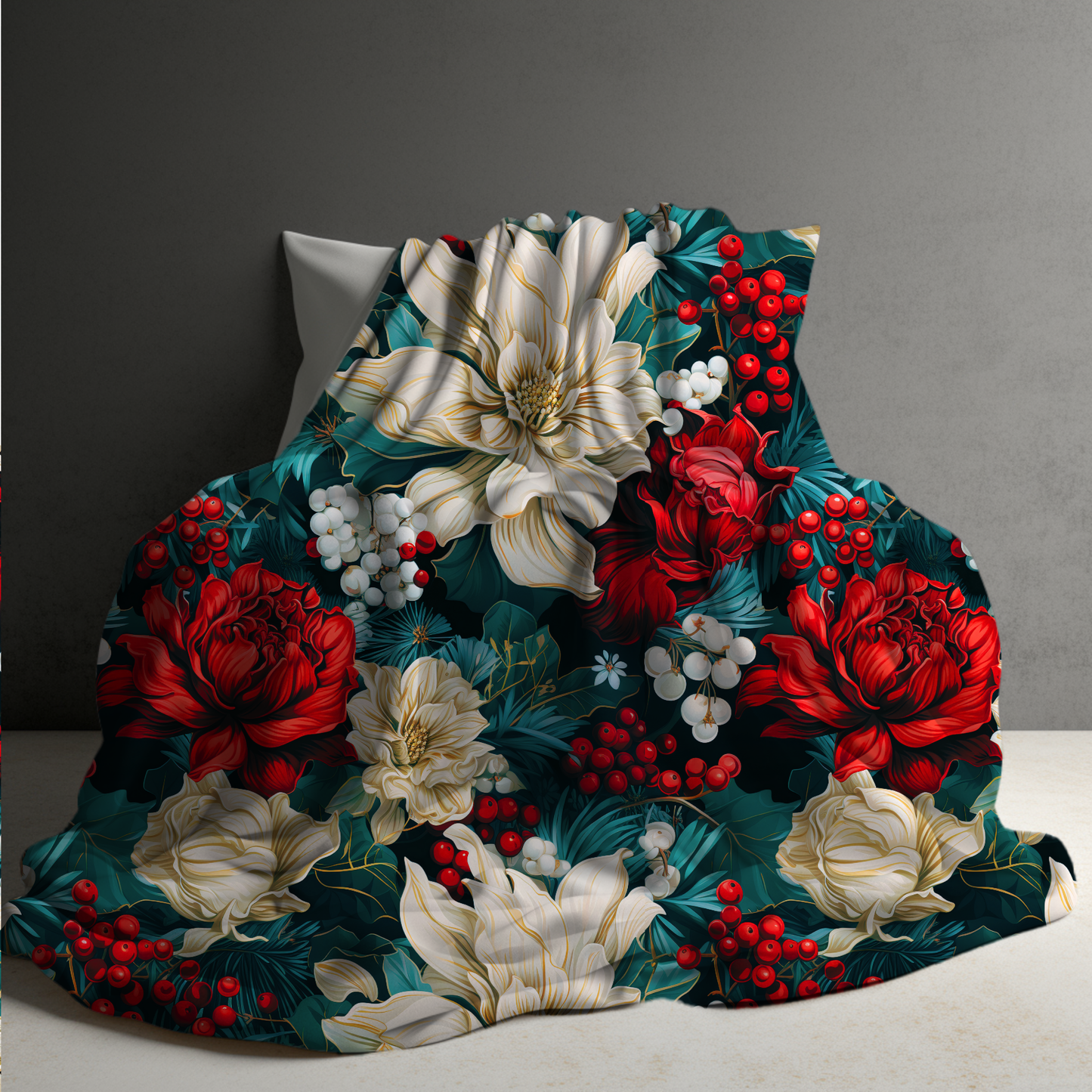 Blanket - Christmas - Bold Emerald Floral - PREORDER