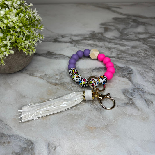 Silicone Bracelet Keychain - Animal Print Pink & Purple
