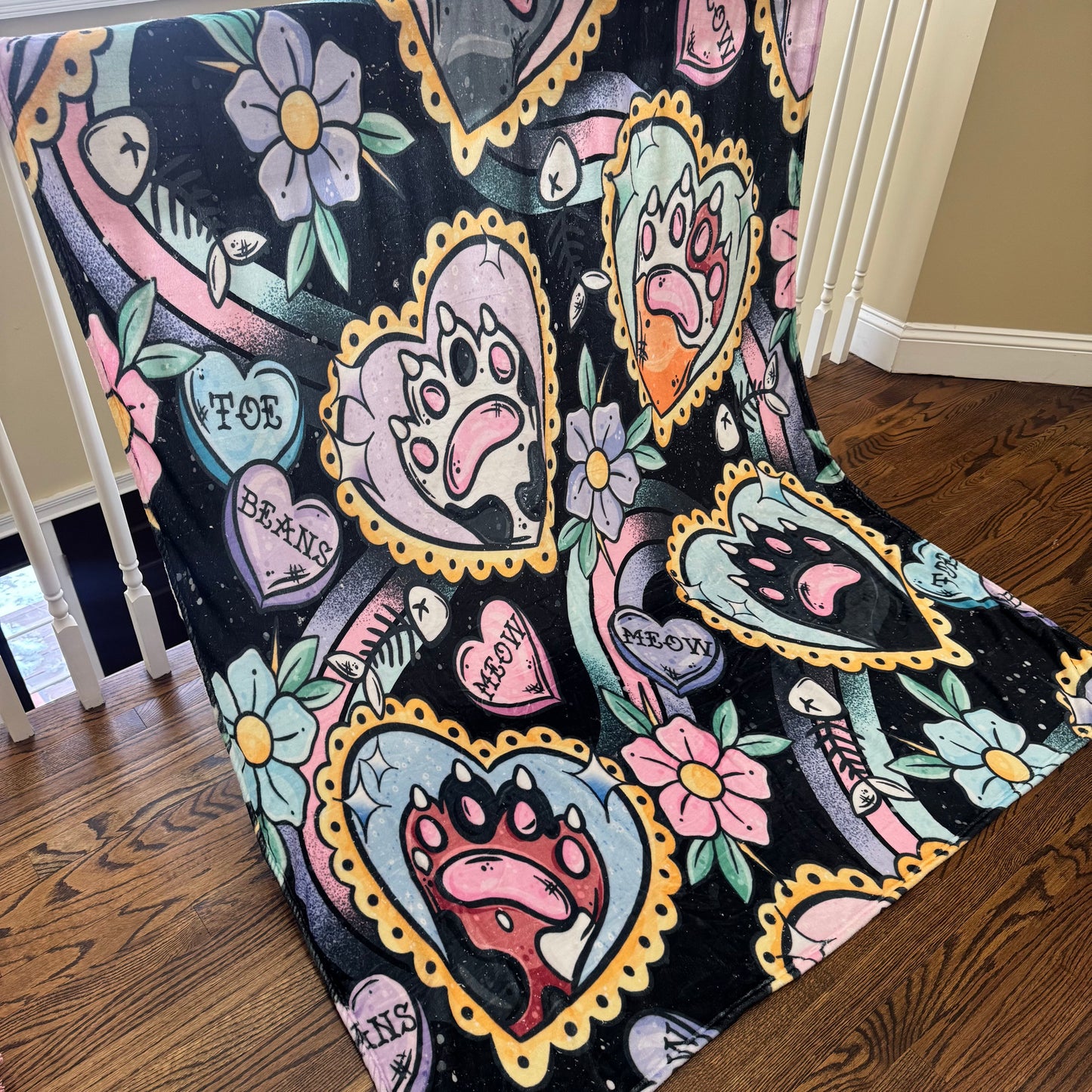 Blanket - Cat Heart Tattoo Meow on Black