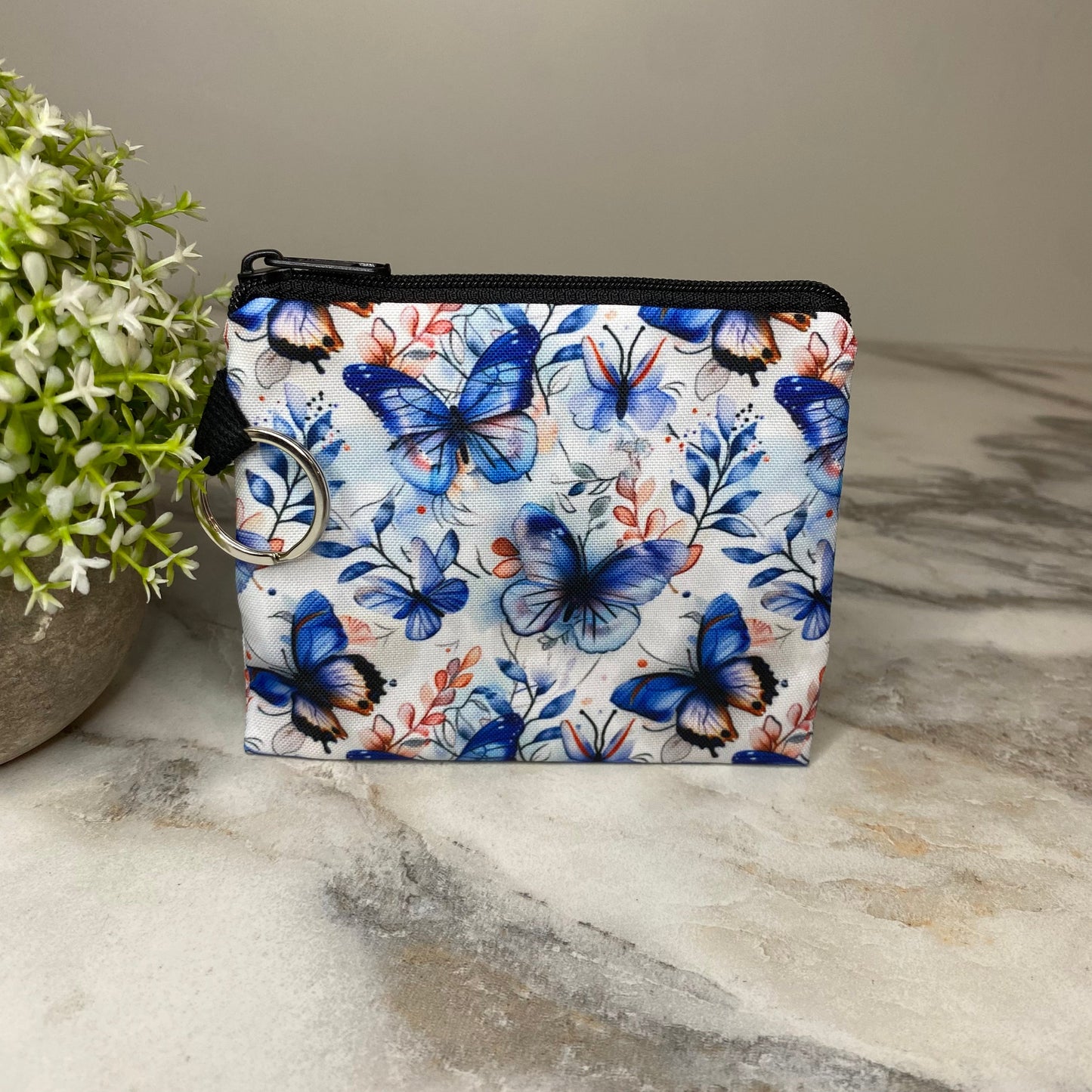 Mini Pouch - Butterfly Blue Leaves