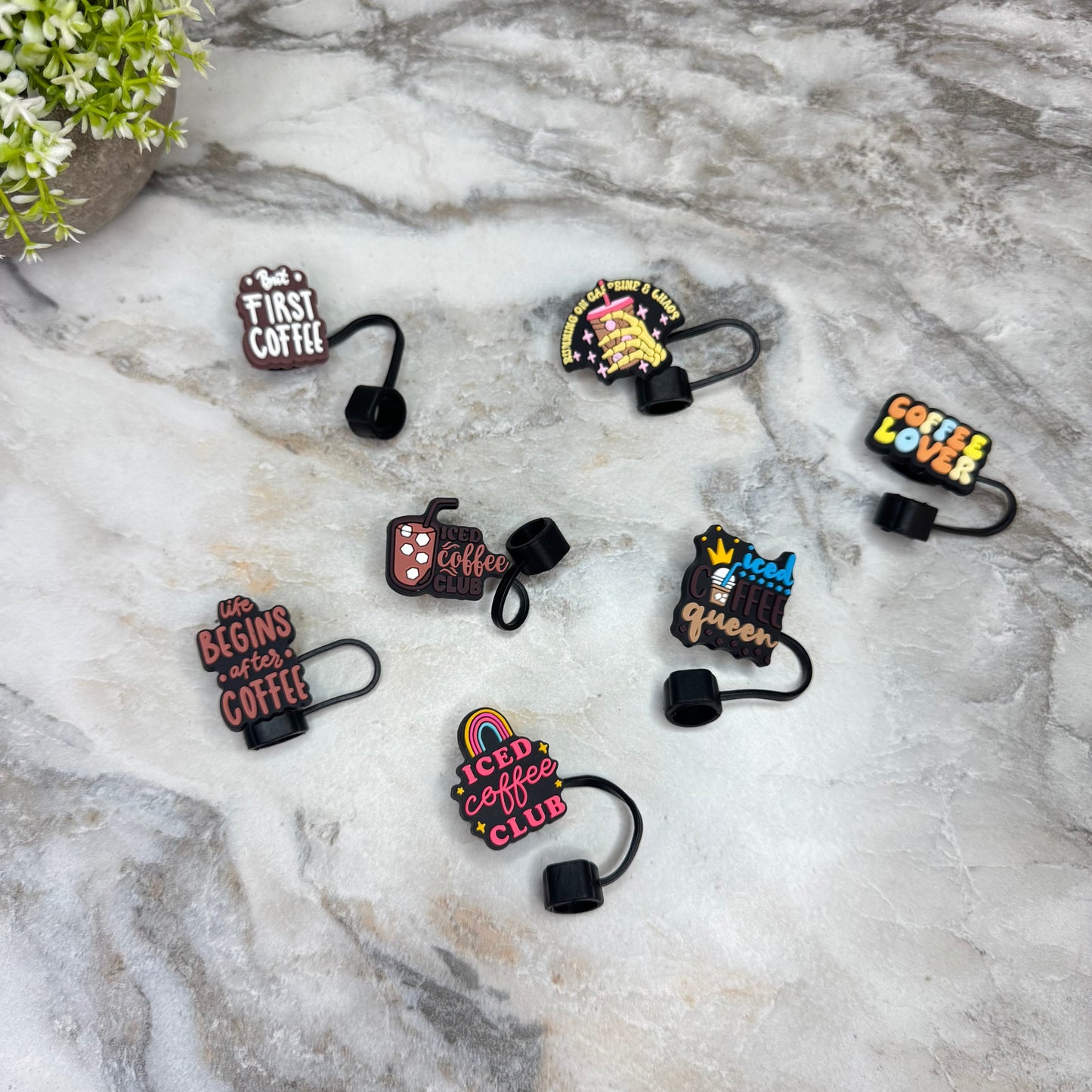 Silicone Straw Toppers Tumbler - Coffee