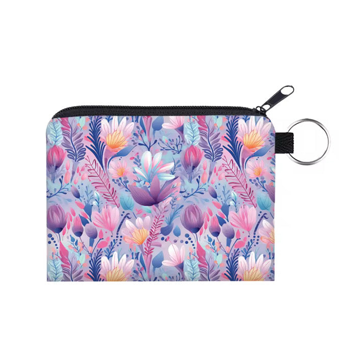 Mini Pouch - Floral Purple Blue Watercolor