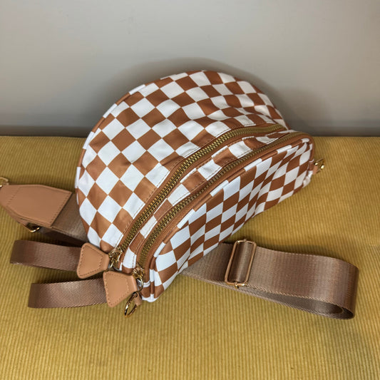 The Roni Nylon Crossbody - Checkered Camel