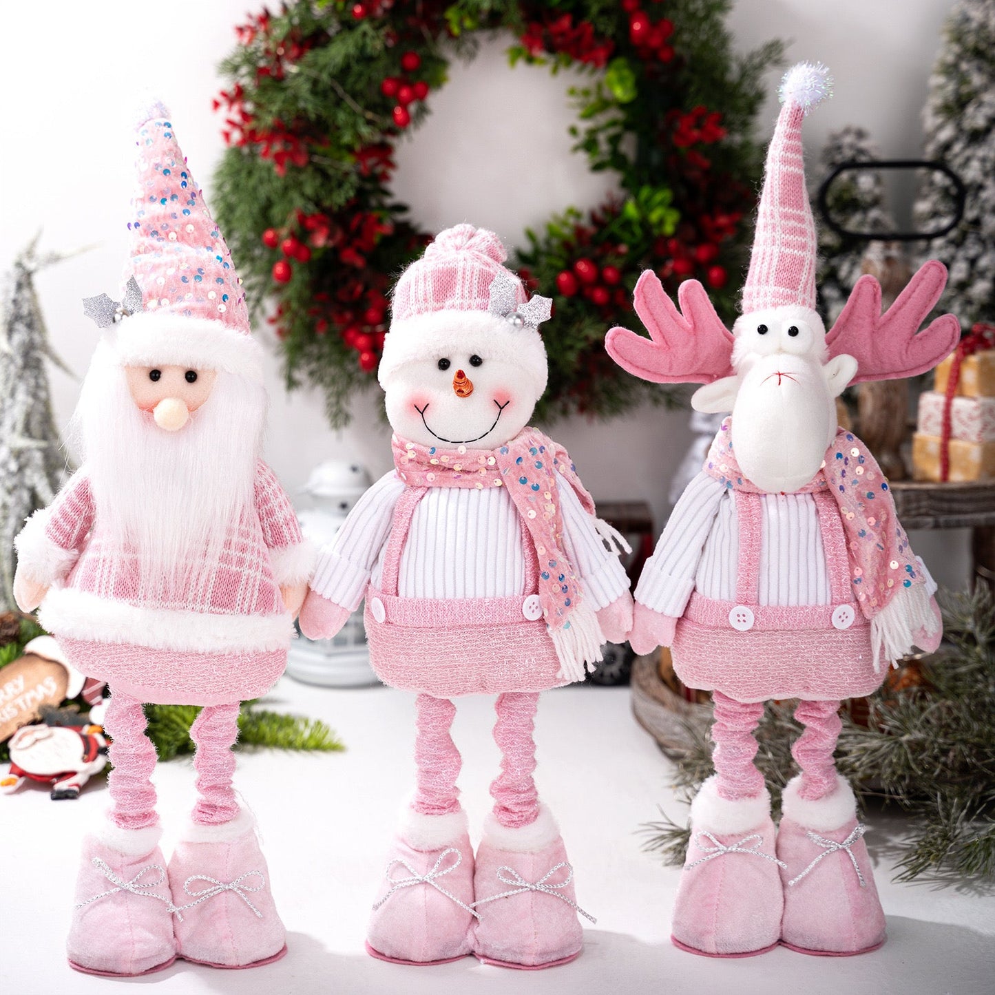 Telescopic Standing Christmas Decor - Pink & White