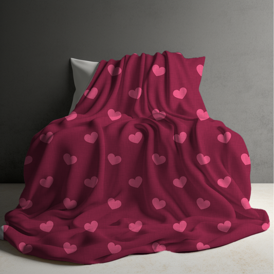 Blanket - Valentine’s Day - Maroon with Pink Hearts - PREORDER