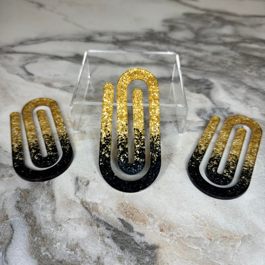 Jumbo Paperclip - Black & Gold Glitter