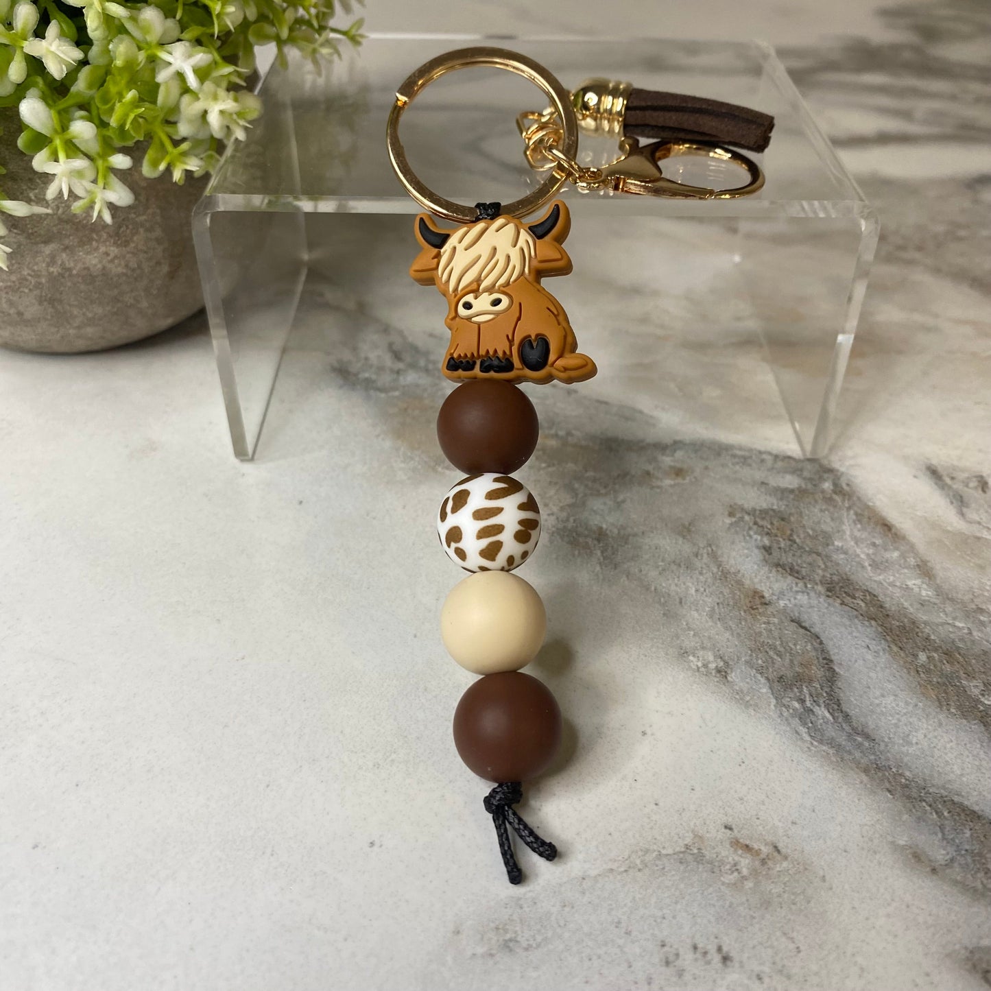 Keychain - Silicone Bead - Highland Cow - Brown
