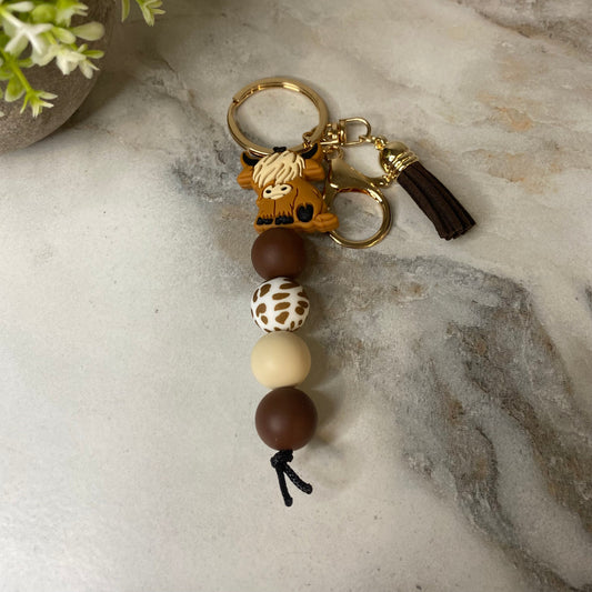 Keychain - Silicone Bead - Highland Cow - Brown