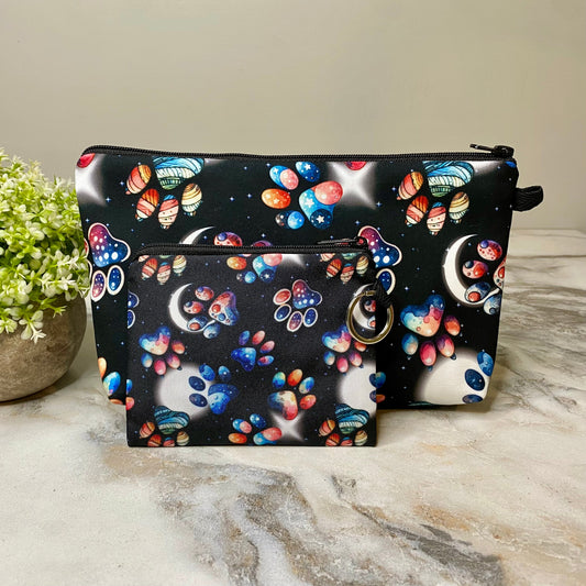 Pouch & Mini Pouch Bundled Set - Dog Paw Galaxy Moon