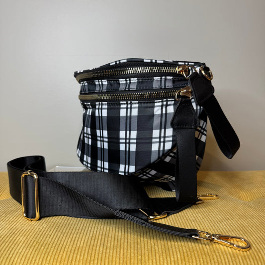 The Roni Nylon Crossbody - Black & White Plaid - PREORDER