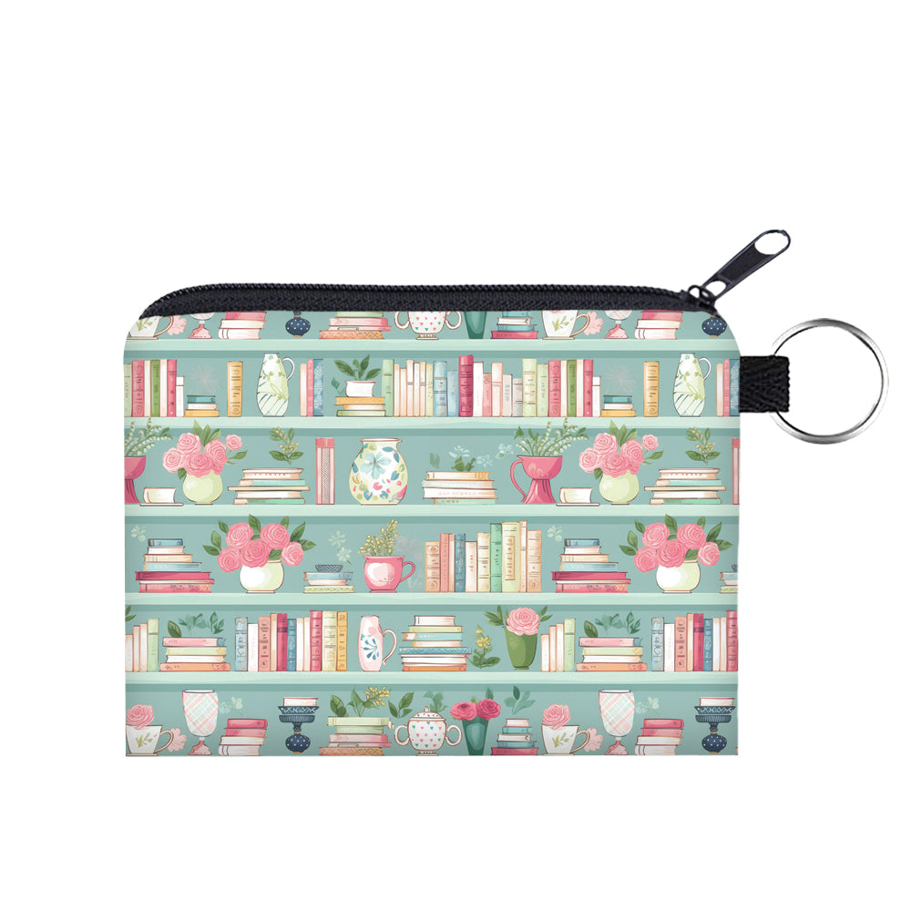 Pouch & Mini Pouch Bundled Set - Mint Floral Bookcase