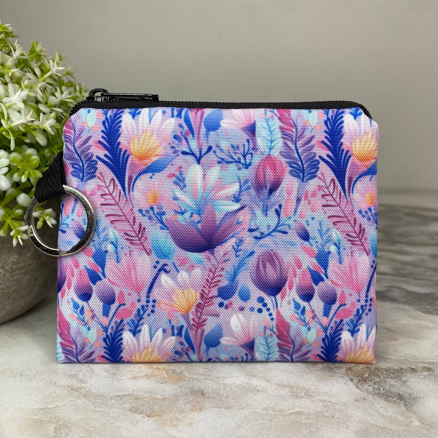 Mini Pouch - Floral Purple Blue Watercolor