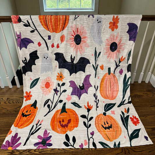 Blanket - Halloween - White Pumpkin Bat