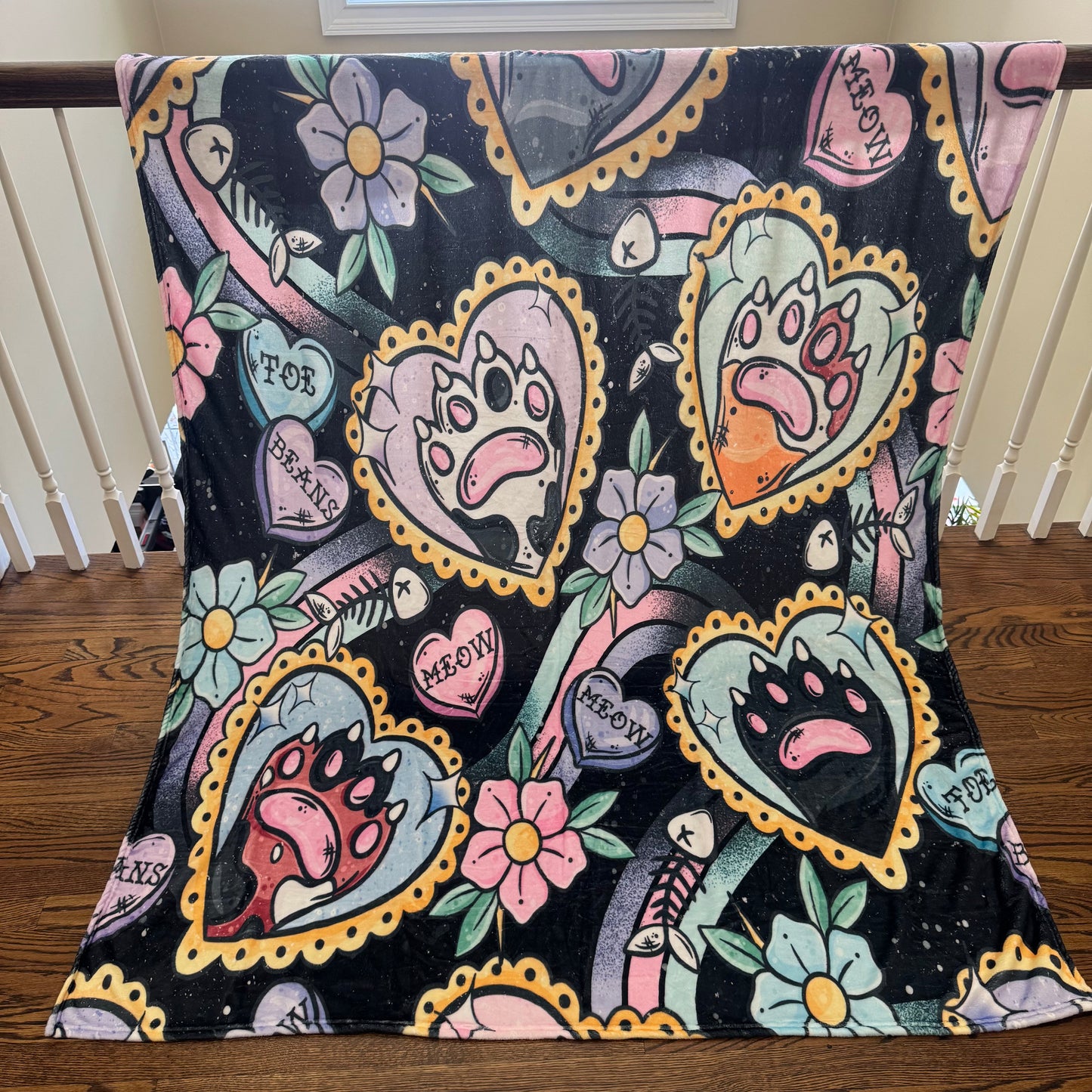 Blanket - Cat Heart Tattoo Meow on Black