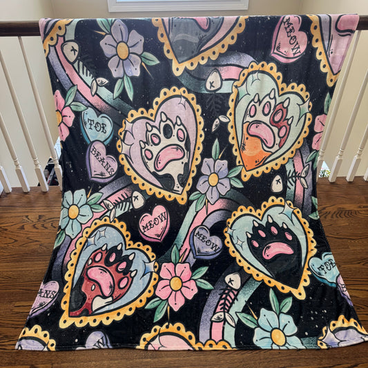 Blanket - Cat Heart Tattoo Meow on Black