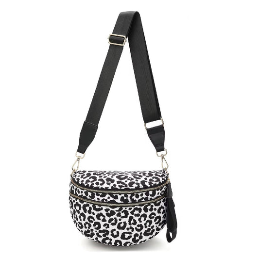 The Roni Nylon Crossbody - Animal Print White with Black