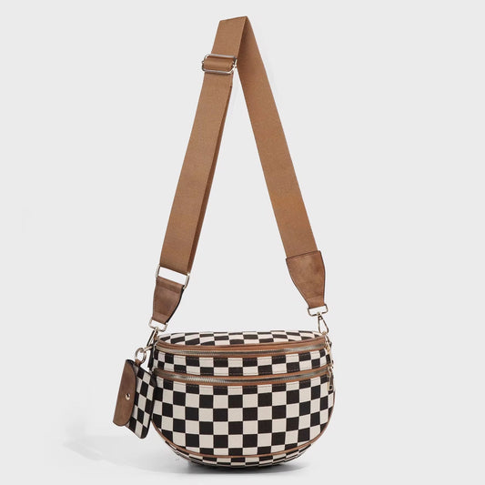 The Roni Crossbody - Canvas Tan Black Check - PREORDER